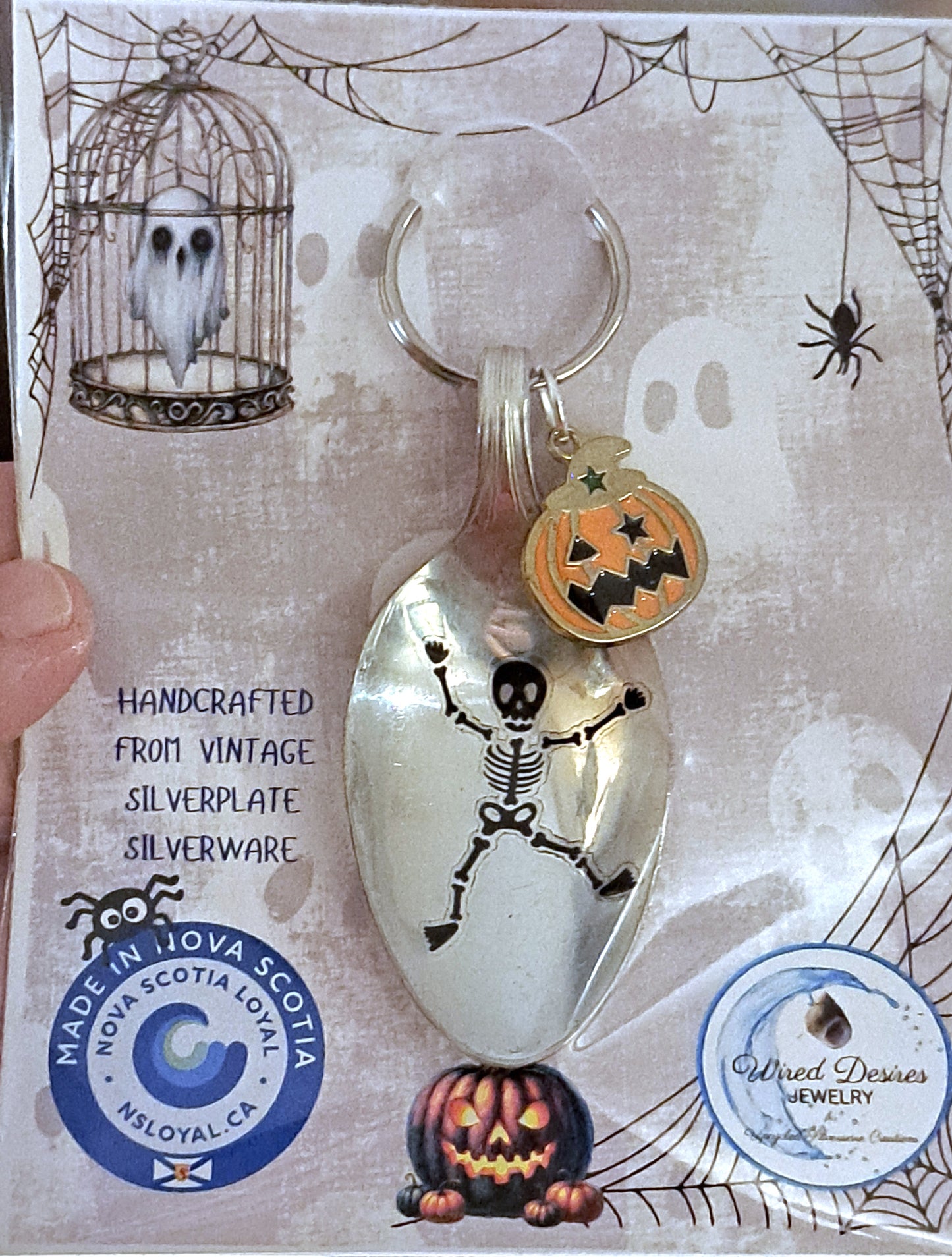 Halloween Vintage Spoon Keychain with Halloween motif and charm.