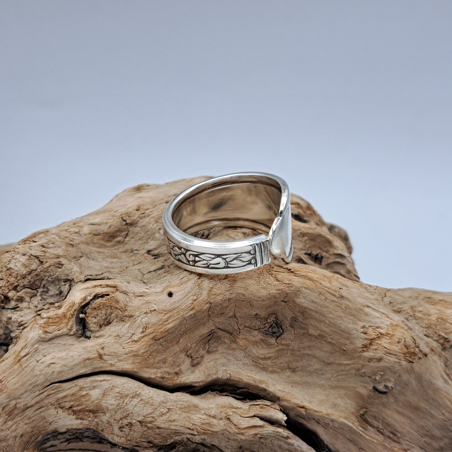 Floral 1938, Size 9.75, Vintage Silverware Ring, Spoon Ring