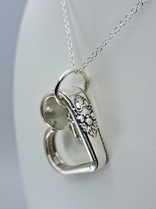 Adoration 1930, Floating Heart Pendant, Vintage Silverware Necklace, Anchor charm