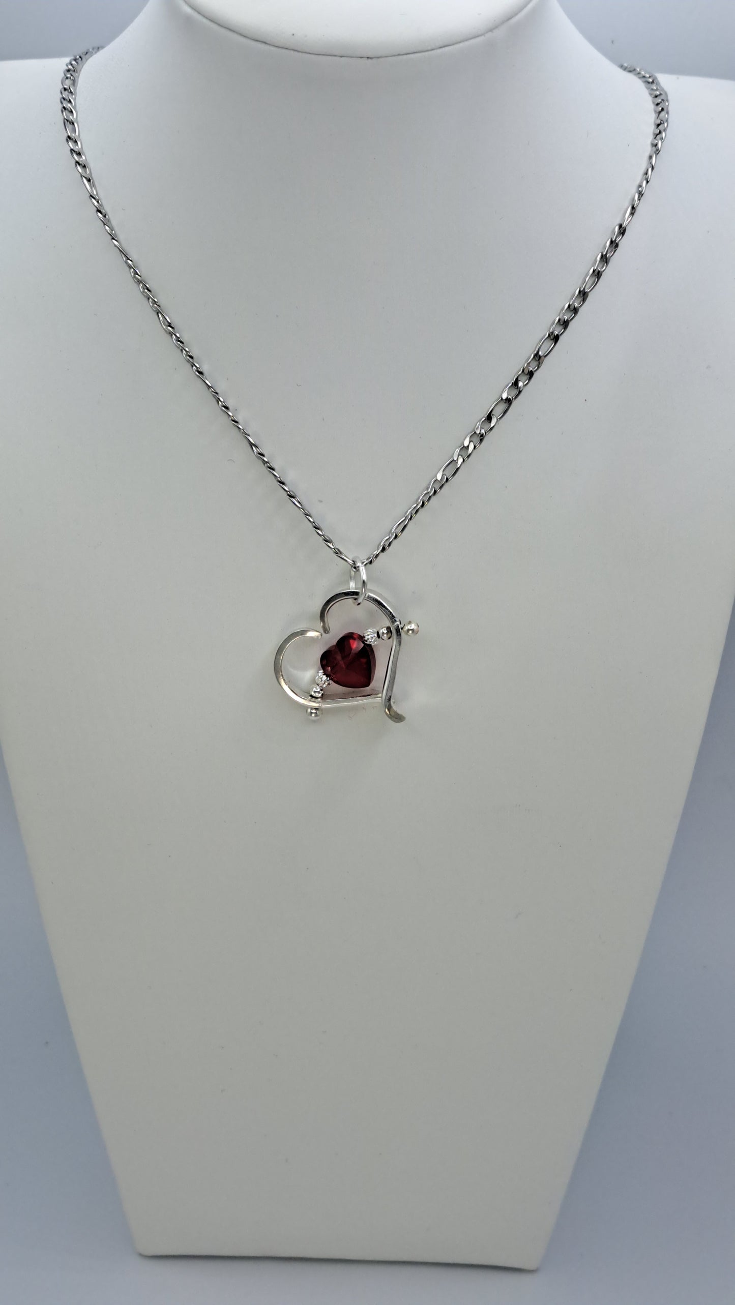 Heart Necklace, Accent Heart Crystal, Fork Tines, Vintage Silverware