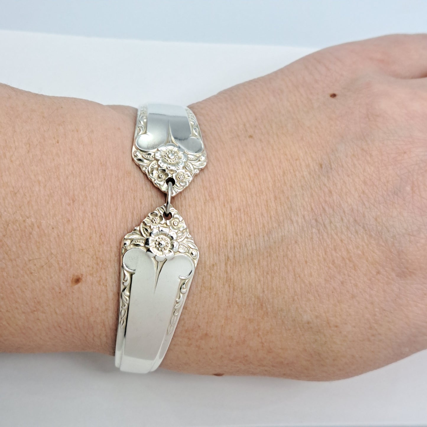 Handmade vintage silverware bracelet made from Starlight 1950 pattern silverplated handles