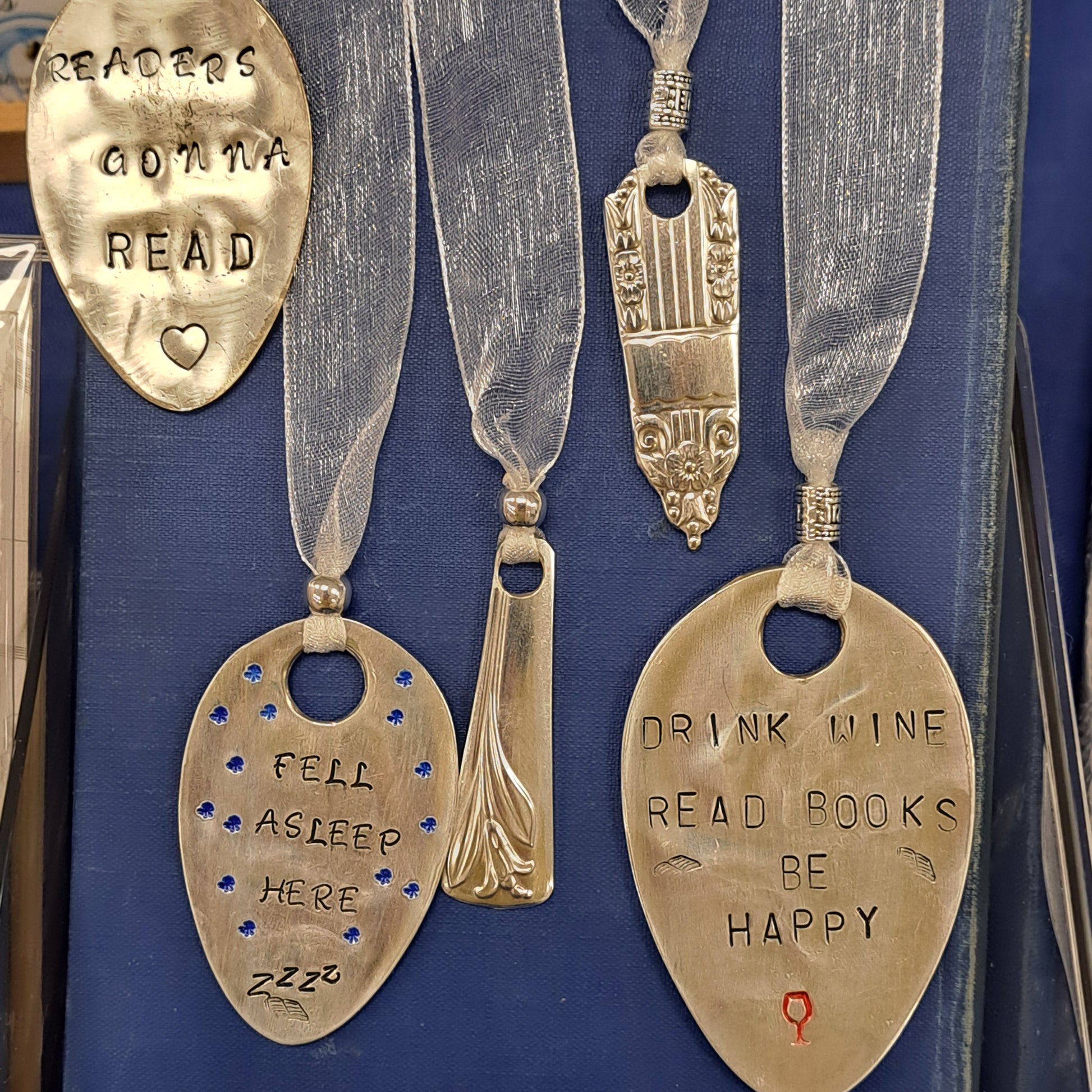 Handmade Vintage Spoon Bookmarks with hand-stamped expressions 
