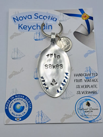 Handmade Vintage Spoon Keychain with Nova Scotia themed hand-stamped expressions 