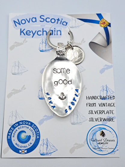 Handmade Vintage Spoon Keychain with Nova Scotia themed hand-stamped expressions 