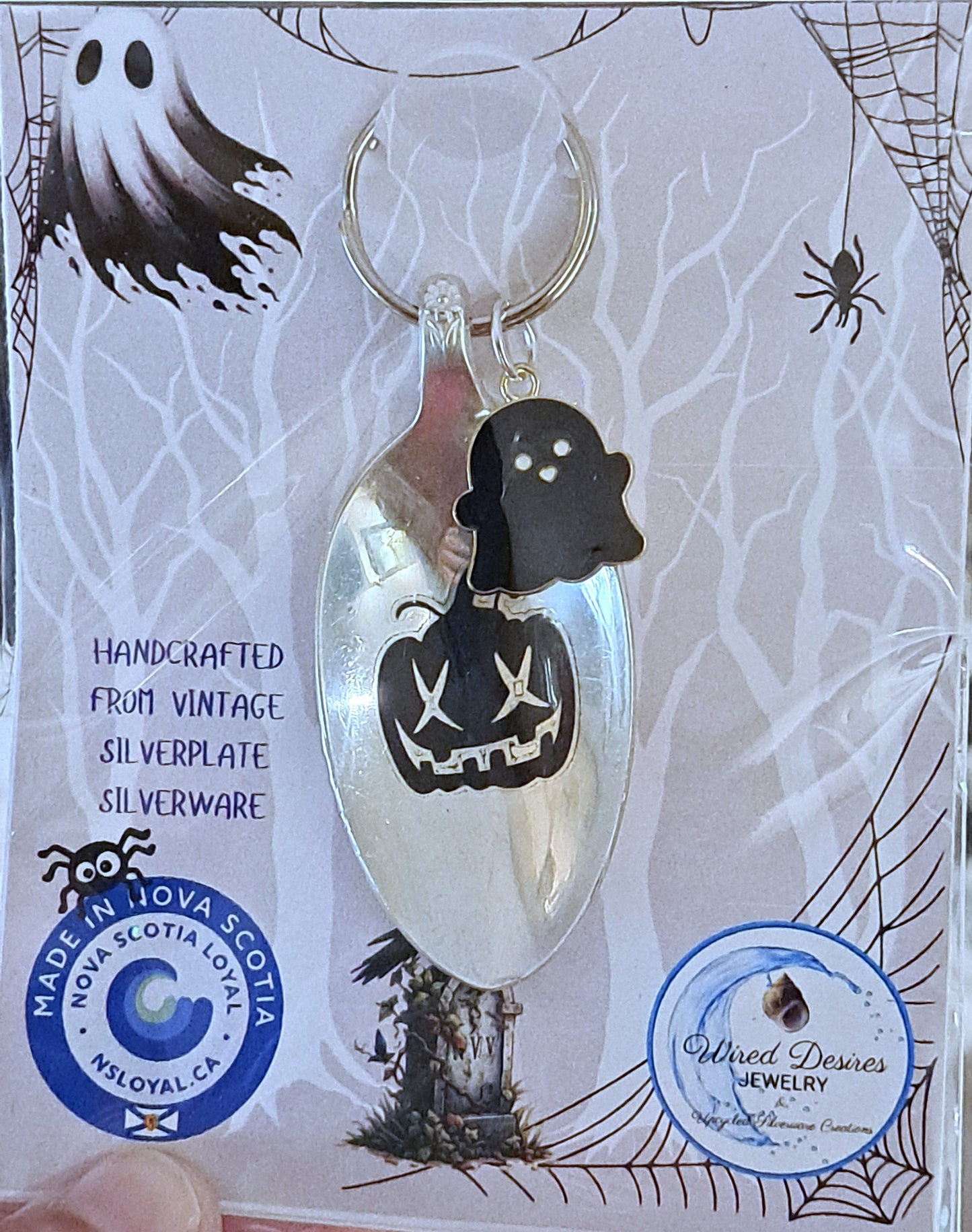 Halloween Vintage Spoon Keychain with Halloween motif and charm. 