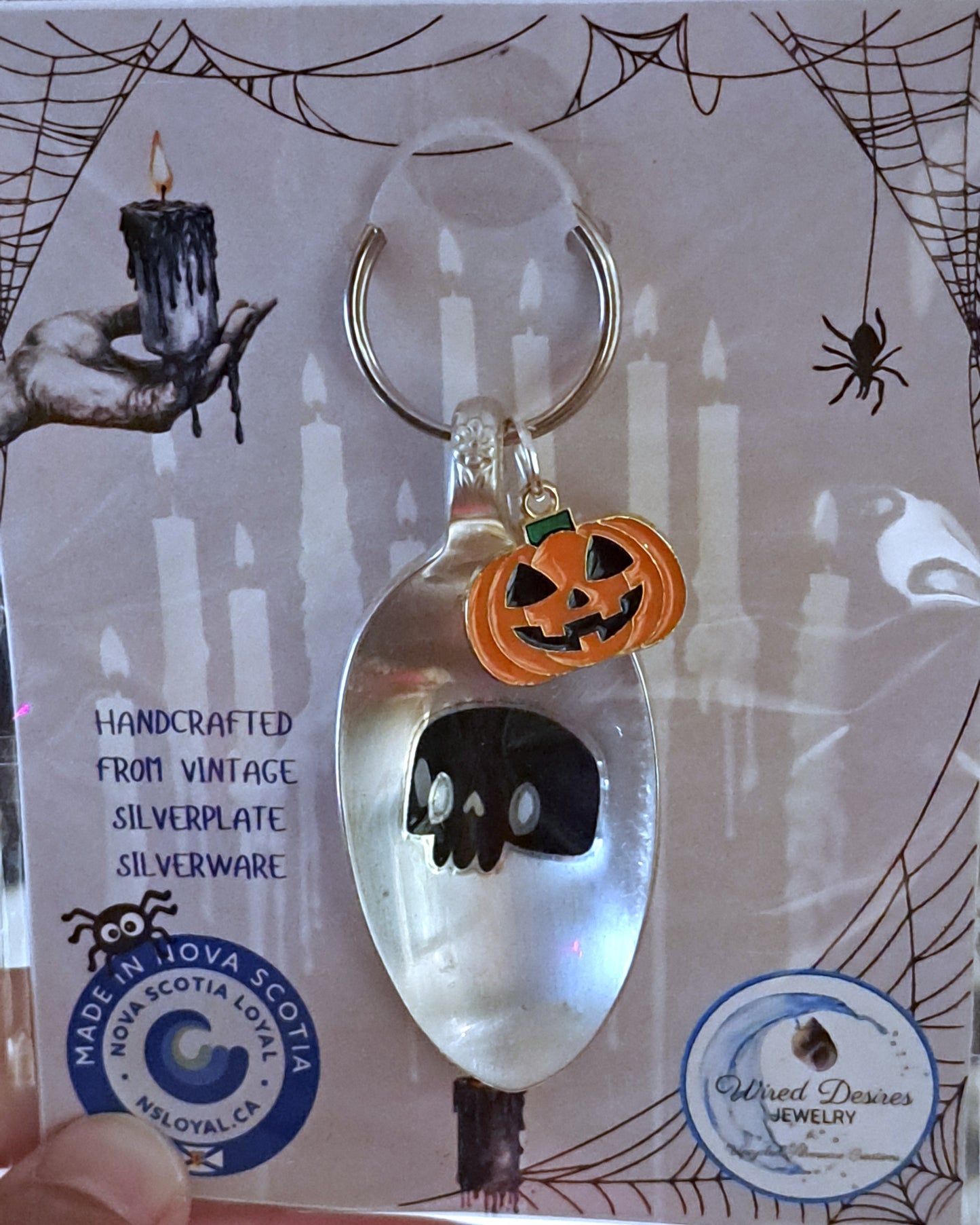 Halloween Vintage Spoon Keychain with Halloween motif and charm. 