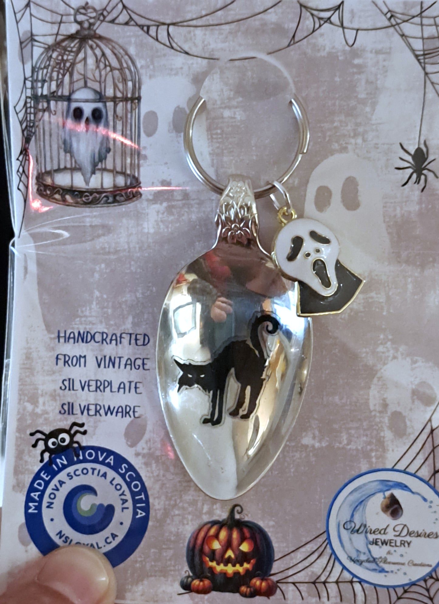 Halloween Vintage Spoon Keychain with Halloween motif and charm. 