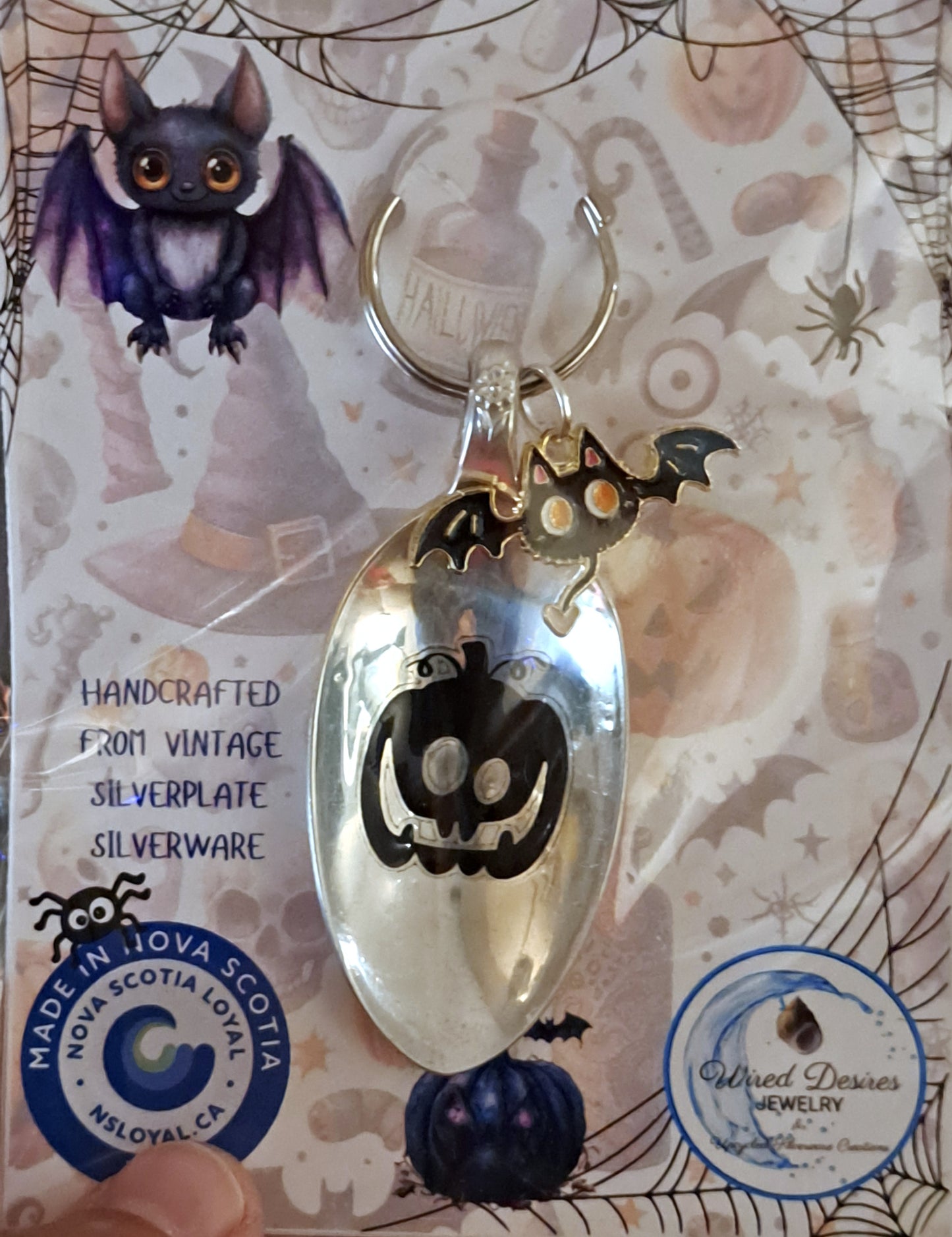 Halloween Vintage Spoon Keychain with Halloween motif and charm. 