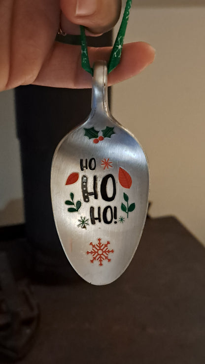 Handmade vintage silverware Christmas Ornament made from a spoon with applied Christmas motif