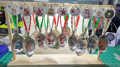 Handmade vintage silverware Christmas Ornament made from a spoon with applied Christmas motif