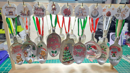 Handmade vintage silverware Christmas Ornament made from a spoon with applied Christmas motif