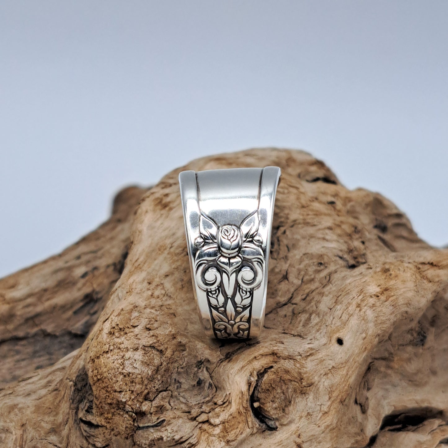 Floral 1938, Size 9.75, Vintage Silverware Ring, Spoon Ring