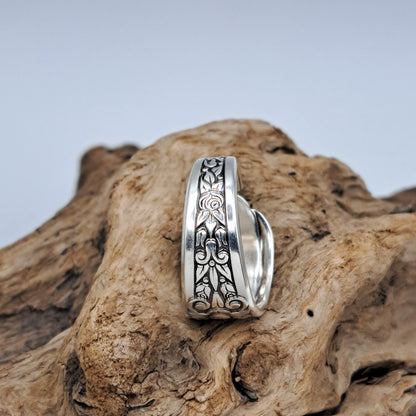 Floral 1938, Size 9.75, Vintage Silverware Ring, Spoon Ring