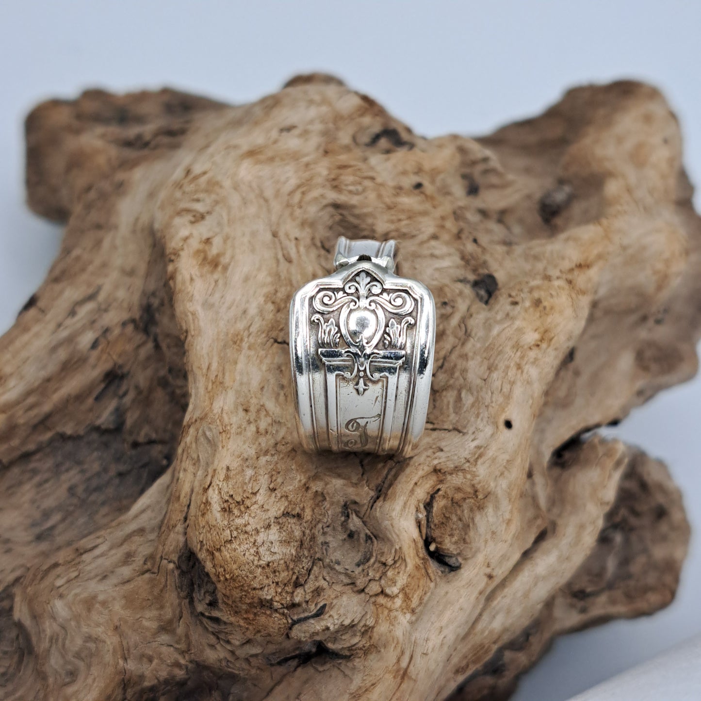 Majestic 1928, Size 6.25, Monogrammed "J", Vintage Silverware Ring, Spoon Ring