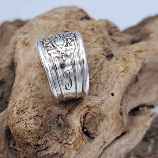 Majestic 1928, Size 6.25, Monogrammed "J", Vintage Silverware Ring, Spoon Ring