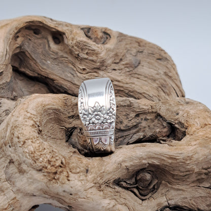 Handmade vintage spoon ring made from First Love 1937 silverplate pattern size 12.5