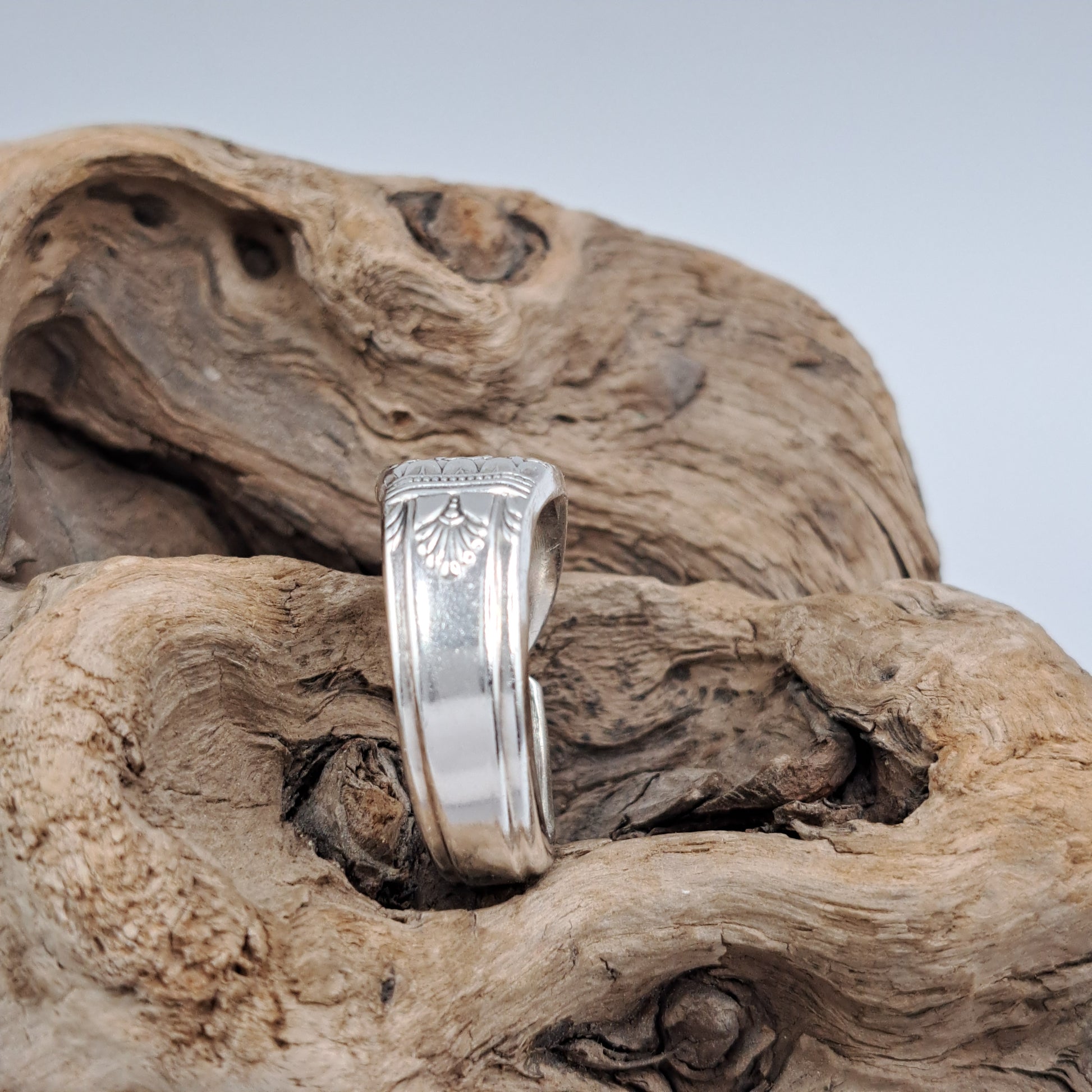 Handmade vintage spoon ring made from First Love 1937 silverplate pattern size 12.5