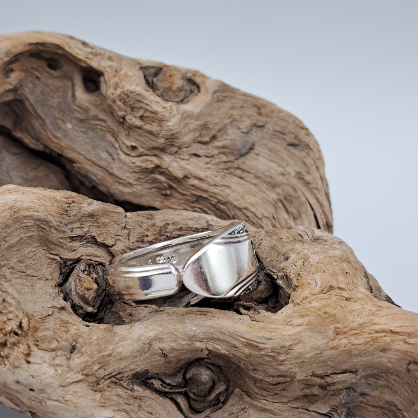 Handmade vintage spoon ring made from First Love 1937 silverplate pattern size 12.5