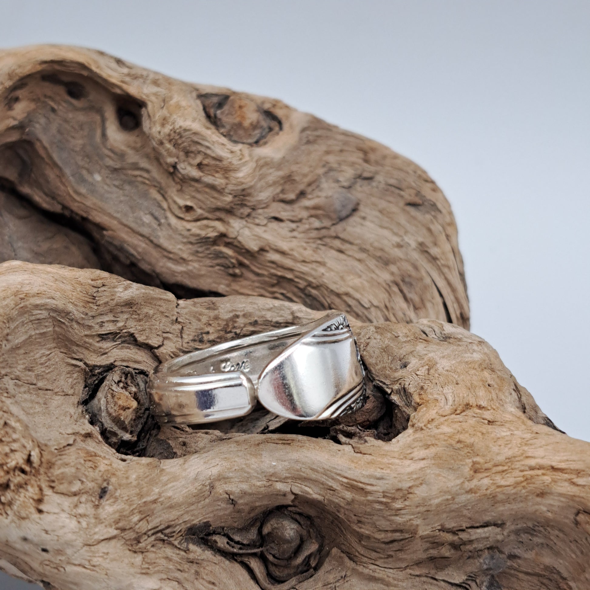 Handmade vintage spoon ring made from First Love 1937 silverplate pattern size 12.5
