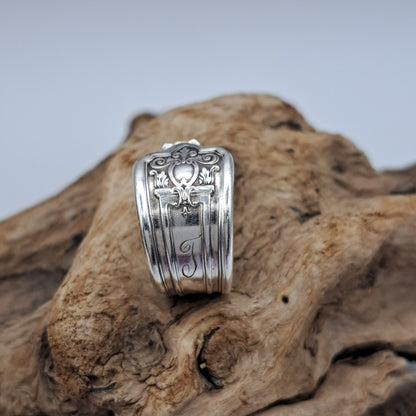 Majestic 1928, Size 7.5, Monogrammed "J", Vintage Silverware Ring, Spoon Ring