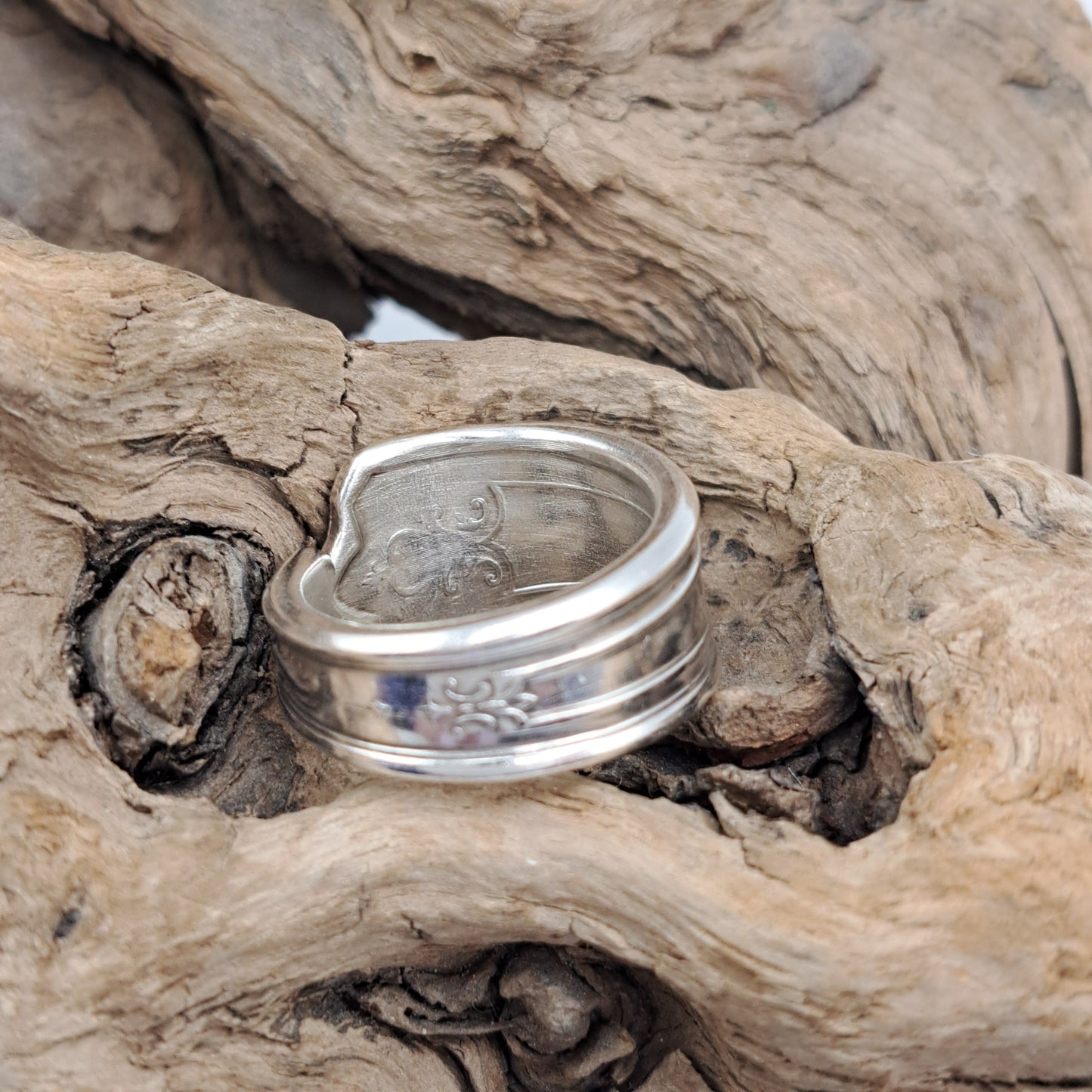 Majestic 1928, Size 7.5, Monogrammed "J", Vintage Silverware Ring, Spoon Ring