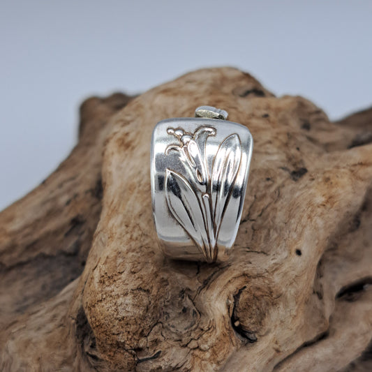 Magic Lily 1955, Size 10.25, Vintage Silverware Ring, Spoon Ring
