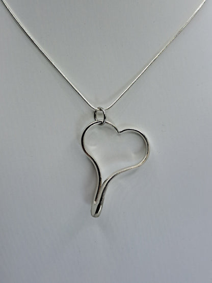 Handmade vintage heart silverware necklace made from silverplated fork tines