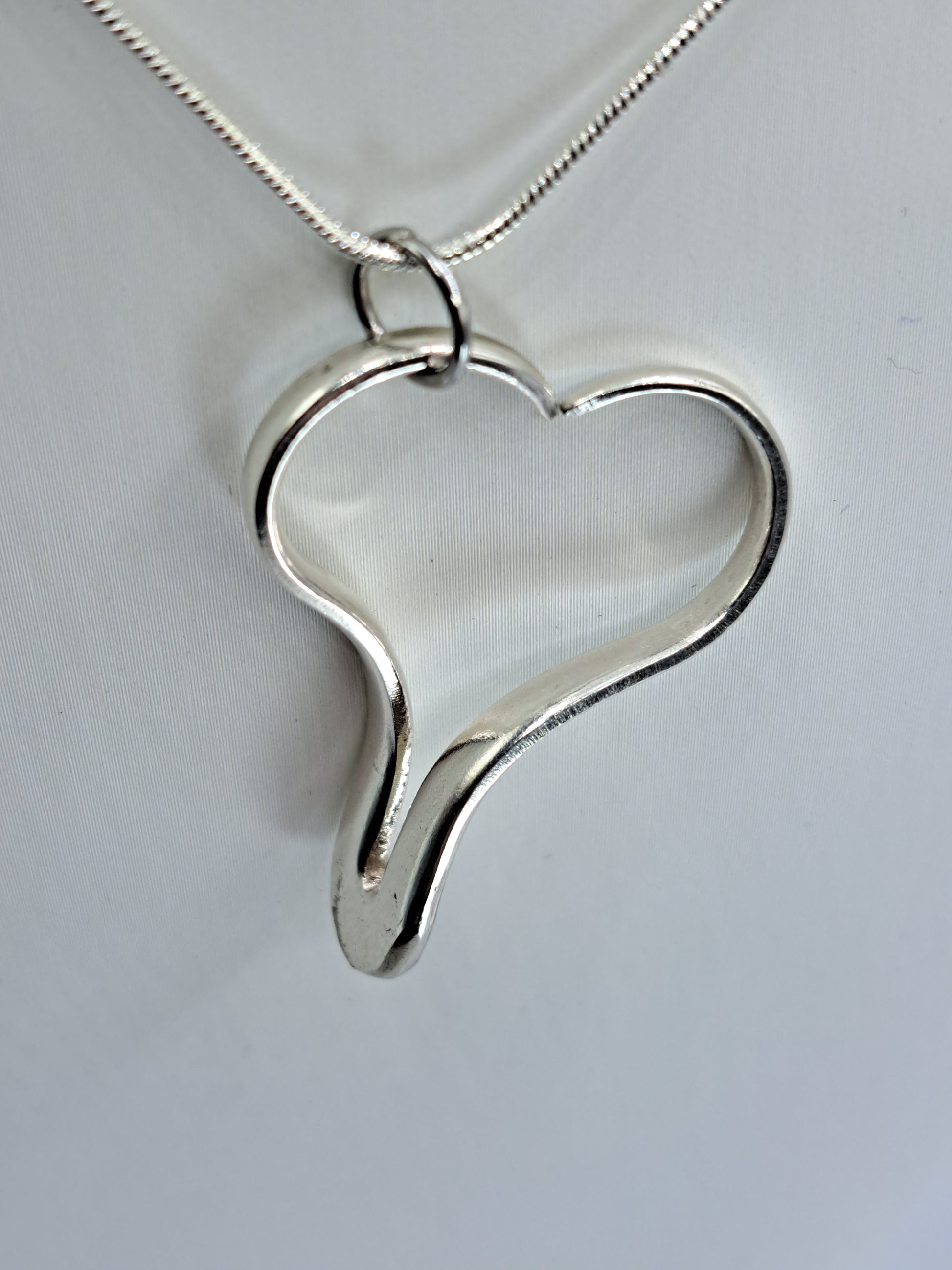 Handmade vintage heart silverware necklace made from silverplated fork tines