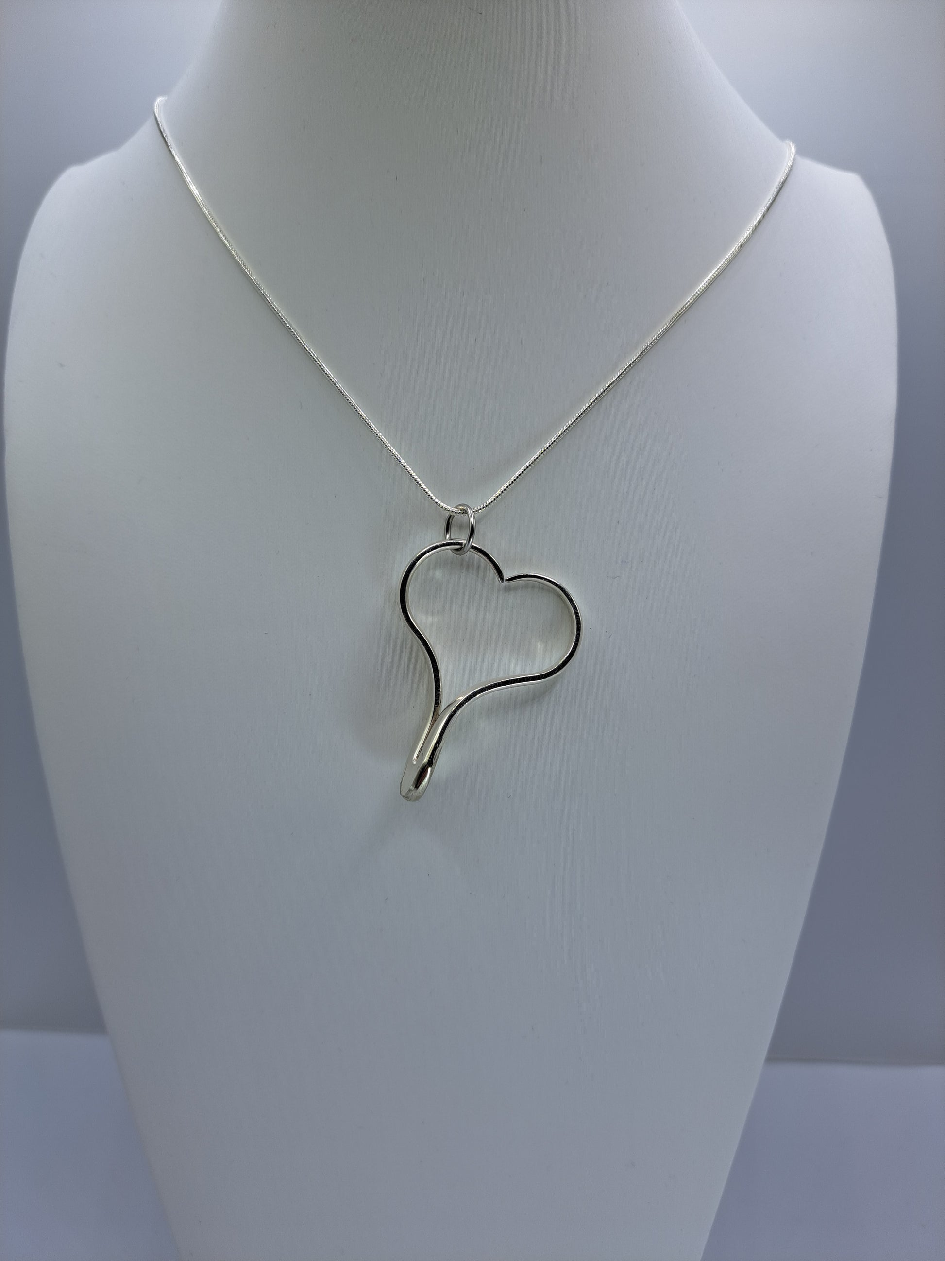 Handmade vintage heart silverware necklace made from silverplated fork tines