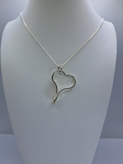 Handmade vintage heart silverware necklace made from silverplated fork tines