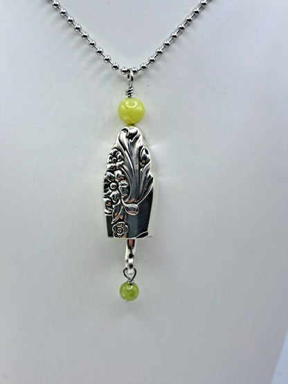 Handmade vintage silverware necklace made from Evening Star 1950 silverplate shaped like a bell with fork tine ringer