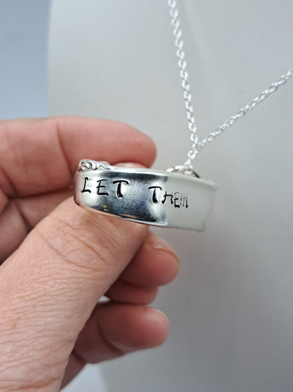 Floating Heart, "Let Them", Leilani 1961, Vintage Silverware Necklace