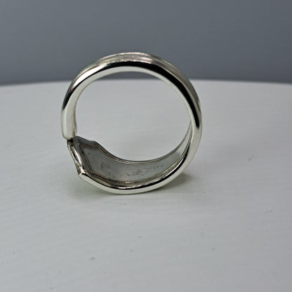 Handmade vintage spoon ring made from an unknown silverplate pattern size 14.25