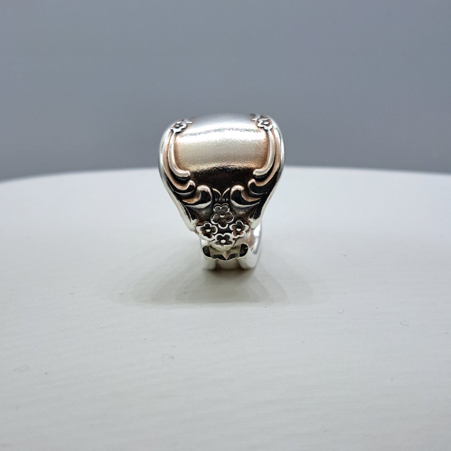Handmade vintage spoon ring made from Affection 1960 silverplate pattern size 9.5