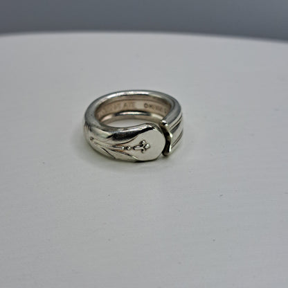 Handmade vintage spoon ring made from June-Nursery 1932 silverplate pattern size 4