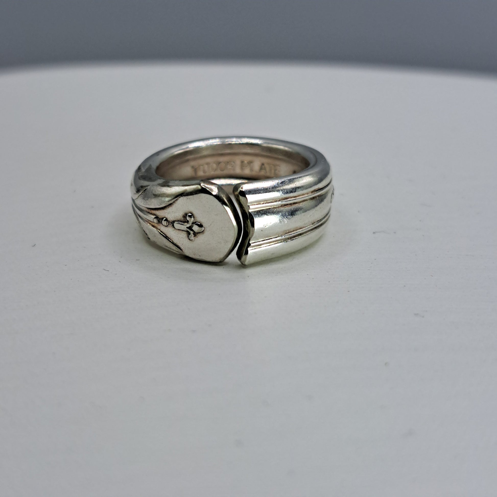 Handmade vintage spoon ring made from June-Nursery 1932 silverplate pattern size 4