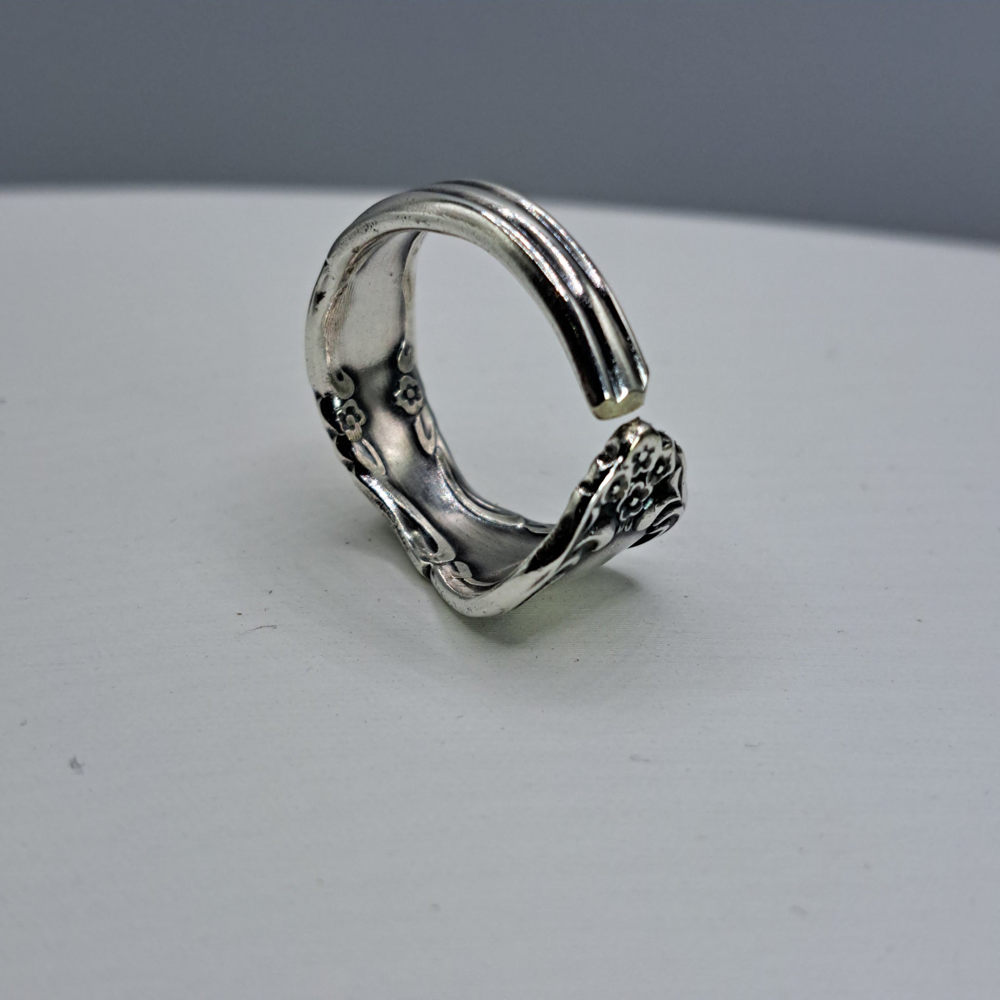 Handmade vintage spoon ring made from Affection 1960 silverplate pattern size 8
