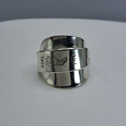 "1976 Noël", Size 11.25, Vintage Silverware Ring, Saddle Spoon Ring, Souvenir Spoon