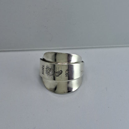 "1976 Noël", Size 11.25, Vintage Silverware Ring, Saddle Spoon Ring, Souvenir Spoon