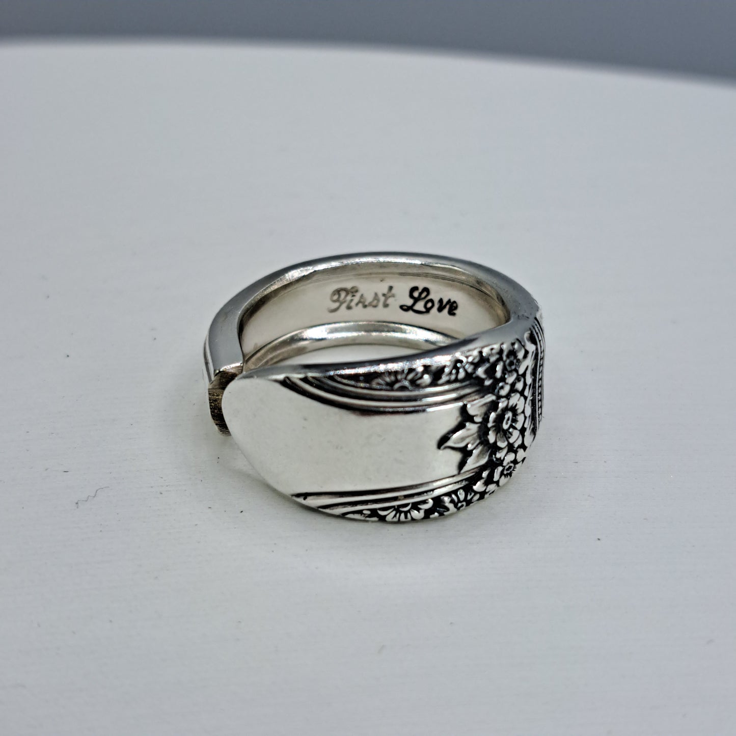 First Love 1937, Size 8.5, Vintage Silverware Ring, Spoon Ring