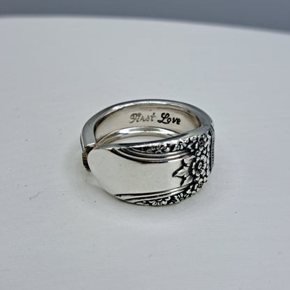 First Love 1937, Size 8.5, Vintage Silverware Ring, Spoon Ring