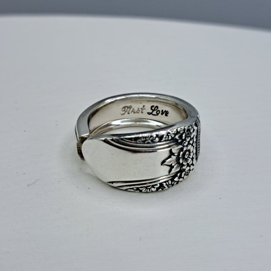 First Love 1937, Size 8.5, Vintage Silverware Ring, Spoon Ring