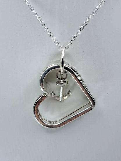 Adoration 1930, Floating Heart Pendant, Vintage Silverware Necklace, Anchor charm