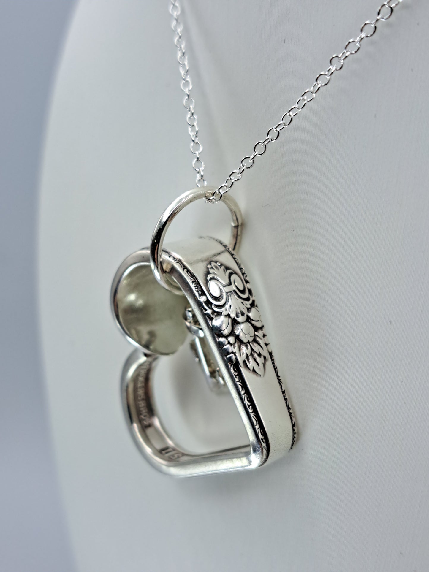 Adoration 1930, Floating Heart Pendant, Vintage Silverware Necklace, Anchor charm