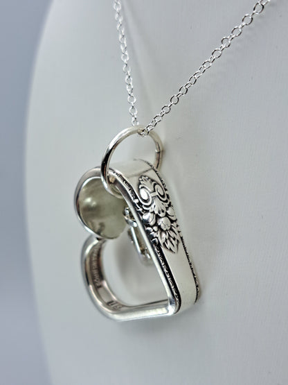 Adoration 1930, Floating Heart Pendant, Vintage Silverware Necklace, Anchor charm