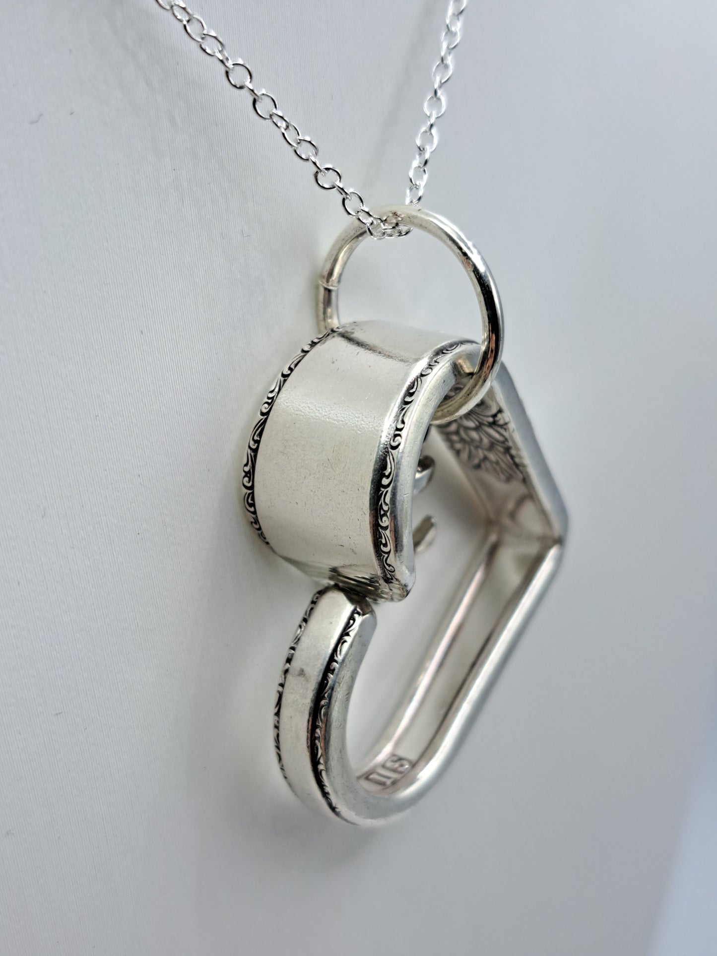 Adoration 1930, Floating Heart Pendant, Vintage Silverware Necklace, Anchor charm