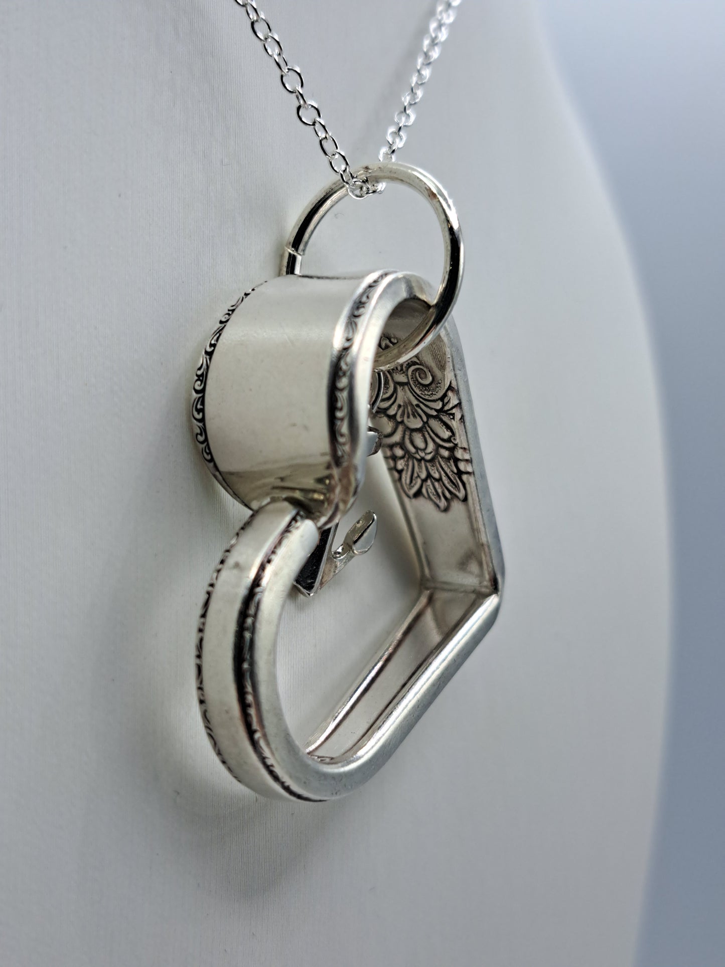 Adoration 1930, Floating Heart Pendant, Vintage Silverware Necklace, Anchor charm