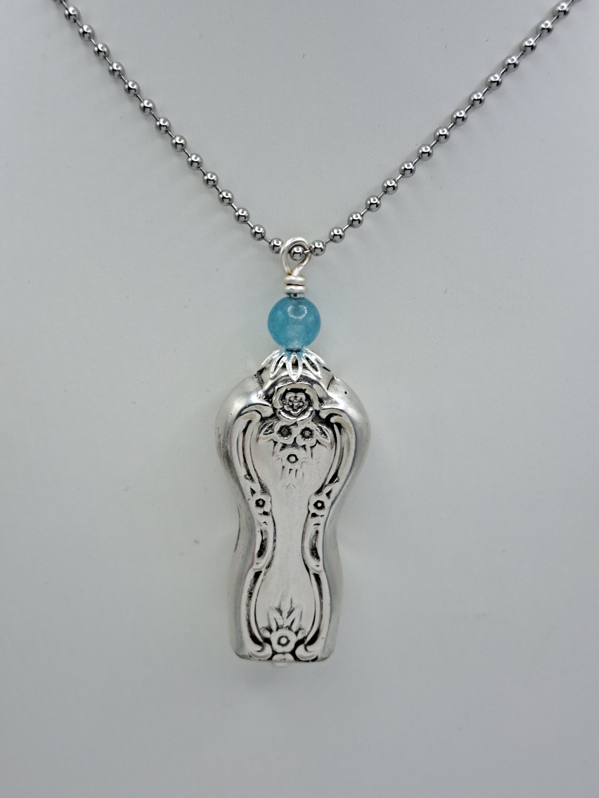Handmade vintage silverware necklace made from Inspiration-Magnolia 1951 silverplate shaped like a bell with fork tine ringer