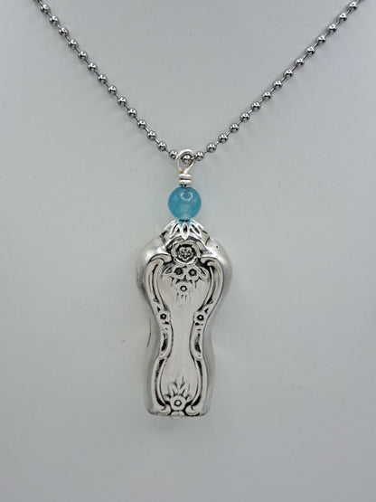 Handmade vintage silverware necklace made from Inspiration-Magnolia 1951 silverplate shaped like a bell with fork tine ringer