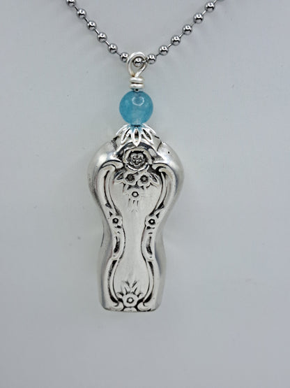 Handmade vintage silverware necklace made from Inspiration-Magnolia 1951 silverplate shaped like a bell with fork tine ringer